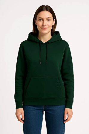 Kadın Üç İplik Kapüşonlu Kanguru Çepli SweatShirt hoodie - Haki