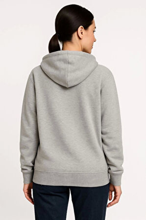 Kadın Üç İplik Kapüşonlu Tam Fermuarlı Kanguru Çepli SweatShirt Hoodie - Gri