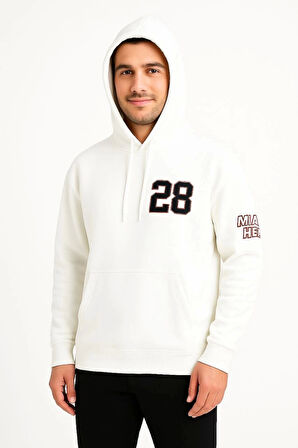 Üç İplik Kapüşonlu Ön ve Arka Baskılı SweatShirt hoodie - Beyaz