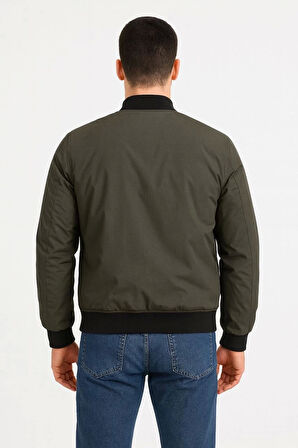 Erkek içi Astarlı Fermuarlı Bomber Mont Ceket - Haki