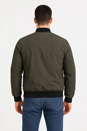 Erkek Bomber Mont Ceket – Fermuarlı, Kapitone İçi Astarlı, Su İtici Kumaş, Regular Fit, Uzun Kollu, Yandan Cepli, Bahar & Kış Rahat Günlük Stil - Haki