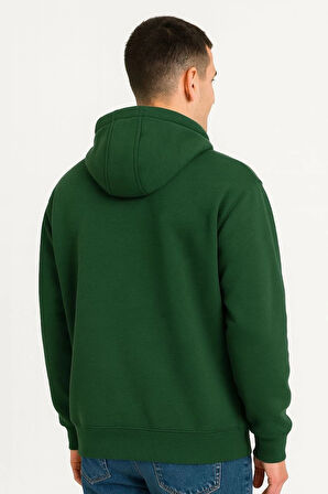 Erkek Ovarsize Kapüşonlu Swetshirt Kanguru Çepli Cıtcıtlı 3 iplik Şardonlu Hoodie - Haki