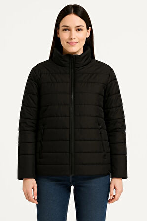 Kadın Bomber Mont Ceket – Su İtici Kumaş, Kapitone Astarlı, Fermuarlı, Kışlık - Siyah