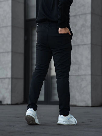 Erkek Diagonel Mikro dokulu Cepli Pantolon - Siyah