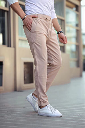 Erkek Diagonel Mikro dokulu Cepli Beli Lastilki Pantolon - Kahverengi