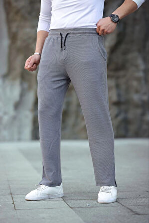 Erkek Paça Yırtmaçlı Burgu selanik dokulu Jogger Buggy Pantalon Rahat kalıp - Gri