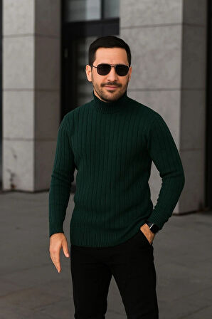 Erkek Fitilli Triko Kazak 3'lÜ Set Gri Haki Siyah Regular Balıkcı Yaka Tam Boğazlı Triko Seti Modeli Kazak