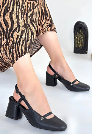 Jecci Siyah Cilt Topuklu Ayakkabı