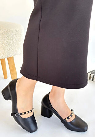 Tino Siyah Cilt Topuklu Ayakkabı