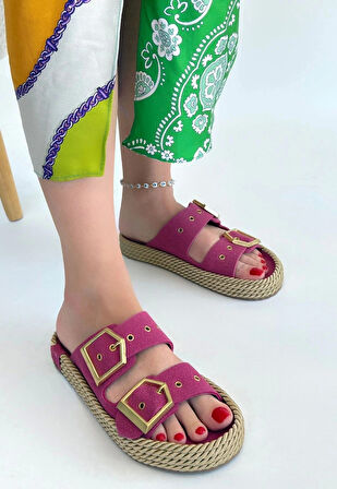 Loera Pemba Nubuk Çift Tokalı Terlik