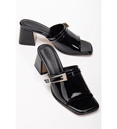 Ziva Siyah Rugan Topuklu Terlik