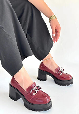 Winar Bordo Rugan Doldu Topuk Ayakkabı