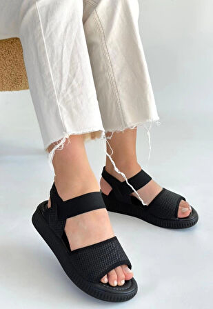 Jake Siyah Hasır Cilt Sandalet