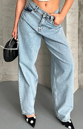 Baggy kar yıkama buz mavi jeans pantolon d2007
