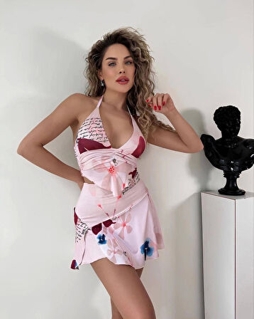 Kadın çiçek desenlı yazlık takım s3519