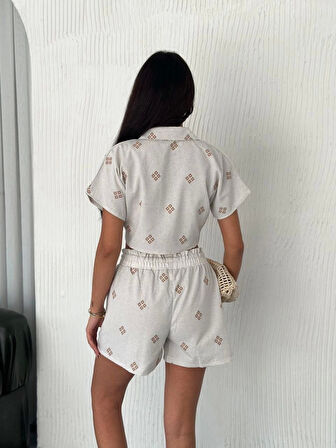 Gömlek şort keten takım s1052-1056