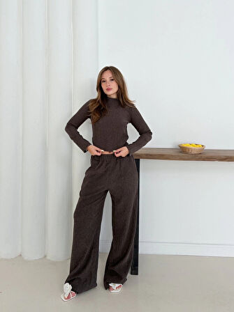 Balıkçı yaka örme takım kahve st265865