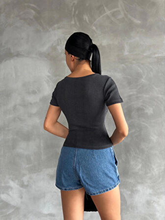 Önü taşlı antrasit bluz s3512