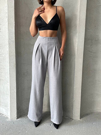 Pileli keten pantolon s255046