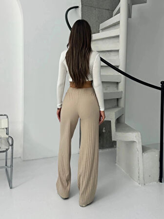 Fitilli şardonlu pantolon bej a4058