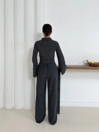 Gömlek yaka kaplama düğmeli takım antrasit st265866