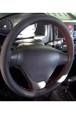 Universal Oto Deri Dikmeli Direksiyon Kılıfı Soft Kırmızı Ipli (10CM×38CM)