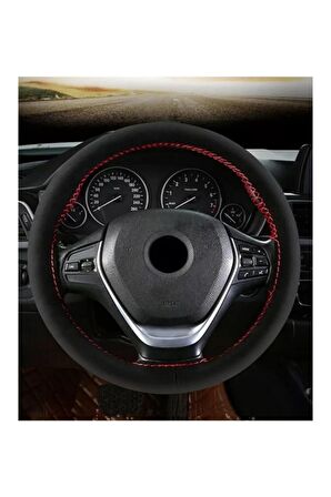 Vw Passat B8-b8,5 Uyumlu Alkantara Kırmızı Ipli Dikmeli Direksiyon Kılıfı 2015 Ve Sonrası