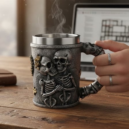 Kuru Kafa Tasarımlı 3D Paslanmaz Çelik Kupa Bardak