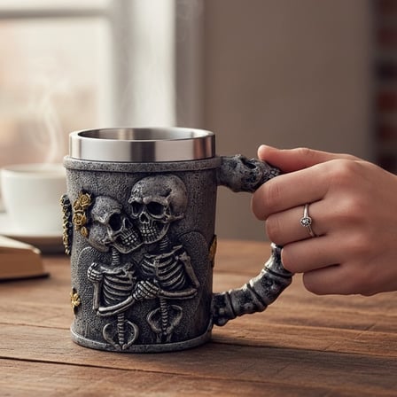 Kuru Kafa Tasarımlı 3D Paslanmaz Çelik Kupa Bardak