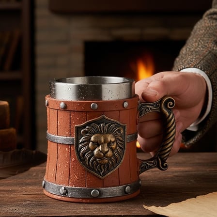 Aslan Temalı 3D Kabartmalı Paslanmaz Çelik Kupa Bardak