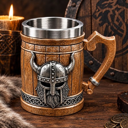 Viking Miğferi Figürlü 3D Kabartmalı Paslanmaz Çelik Kupa Bardak