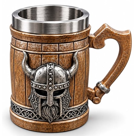 Viking Miğferi Figürlü 3D Kabartmalı Paslanmaz Çelik Kupa Bardak