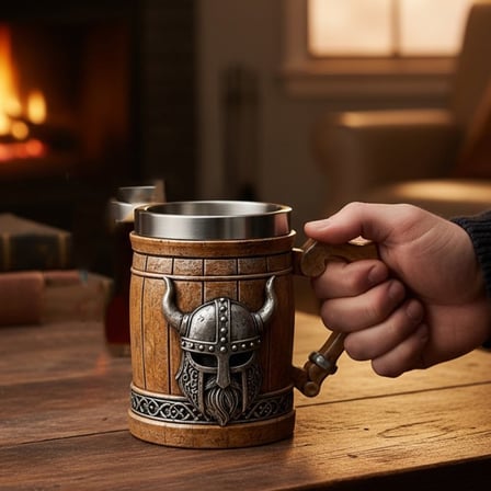 Viking Miğferi Figürlü 3D Kabartmalı Paslanmaz Çelik Kupa Bardak