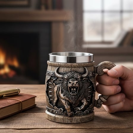 Boğa Figürlü 3D Kabartmalı Paslanmaz Çelik Kadeh Kupa