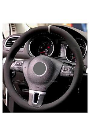 Vw Arteon Uyumlu Dikmeli Direksiyon Kılıfı Alkantra Gri Yüzüklü