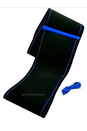 Opel Astra Uyumlu F Alkantra Nubuk Dikmeli Direksiyon Kılıfı Mavi Yüzüklü