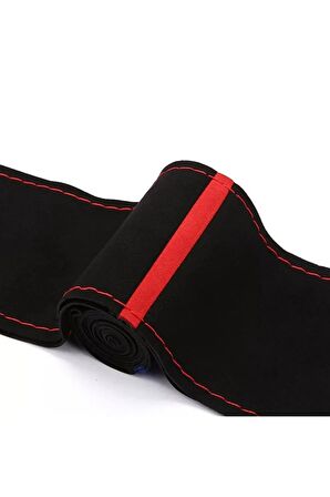 Opel Astra G Uyumlu Alkantara Nubuk Dikmeli Direksiyon Kılıfı Kırmızı Yüzüklü