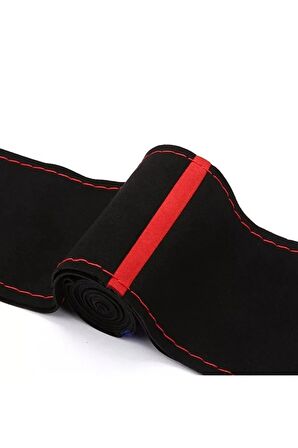 Opel Astra J Uyumlu Alkantra Nubuk Dikmeli Direksiyon Kılıfı Kırmızı Yüzüklü