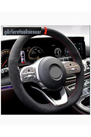 Opel Astra K Uyumlu Alkantara Nubuk Dikmeli Direksiyon Kılıfı Kırmızı Yüzüklü