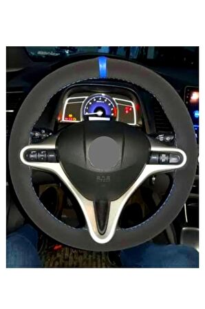 Opel Corsa B Alkantra Nubuk Dikmeli Direksiyon Kılıfı Mavi Yüzüklü