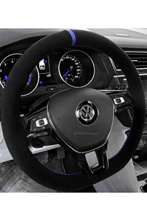 Vw Golf 5 Dikmeli Direksiyon Kılıfı Alkantra Mavi Yüzüklü