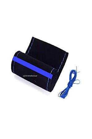 Vw Golf 7 Dikmeli Direksiyon Kılıfı Alkantra Mavi Yüzüklü