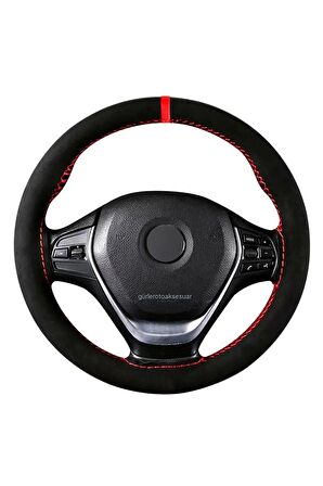 Vw Jette Mk7 Uyumlu Dikmeli Direksiyon Kılıfı Alkantara Kırmızı Yüzüklü