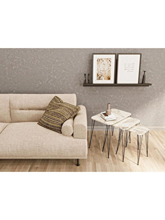 Alpa Ev Mobilya Dikdörtgen 3’lü Zigon Sehpa Seti Siyah Metal Tel Ayaklı, Modern Yan Sehpa Takımı