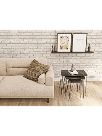 Alpa Ev Mobilya Dikdörtgen 3’lü Zigon Sehpa Seti Siyah Metal Tel Ayaklı, Modern Yan Sehpa Takımı