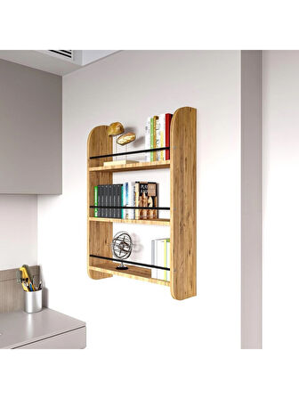 Alpa Ev Mobilya 3 Katlı Duvar Rafı Kitaplık | Çok Amaçlı Ahşap Mutfak – Banyo – Montessori Raf Ünitesi