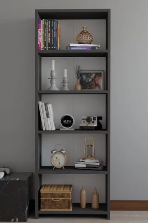 Alpa Ev Mobilya 5 Raflı Kitaplık, Modern Çok Amaçlı Ahşap Ofis – Salon – Mutfak Rafı ,Dolap
