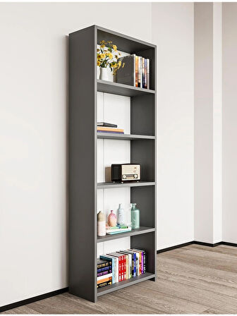 Alpa Ev Mobilya 5 Raflı Kitaplık, Modern Çok Amaçlı Ahşap Ofis – Salon – Mutfak Rafı ,Dolap