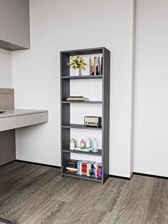 Alpa Ev Mobilya 5 Raflı Kitaplık, Modern Çok Amaçlı Ahşap Ofis – Salon – Mutfak Rafı ,Dolap