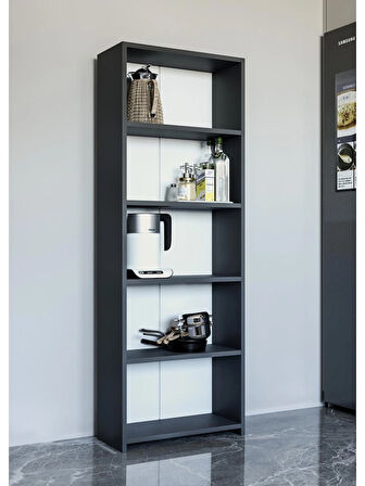 Alpa Ev Mobilya 5 Raflı Kitaplık, Modern Çok Amaçlı Ahşap Ofis – Salon – Mutfak Rafı ,Dolap